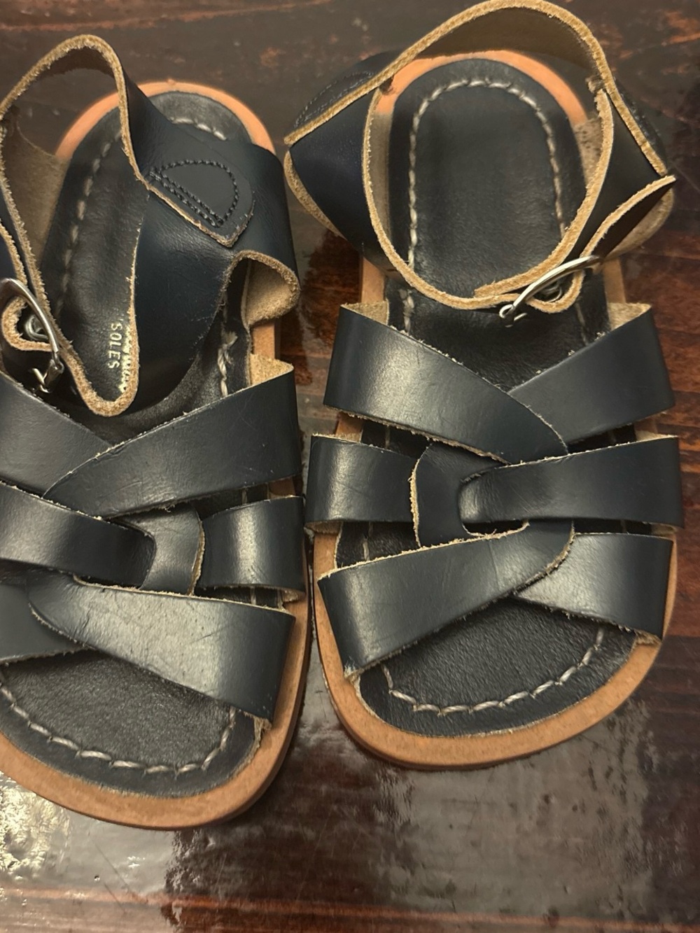 Salt Water Sandals by Hoy Kids Navy Black Leather Fisherman Sandals